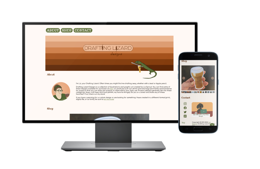 Drafting Lizard Designs desktop and mobile website
